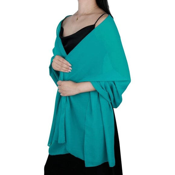 Women Emerald Elegant Soft Sheer Chiffon Stole Bride Wedding Shawls and Wraps - Picture 5 of 7